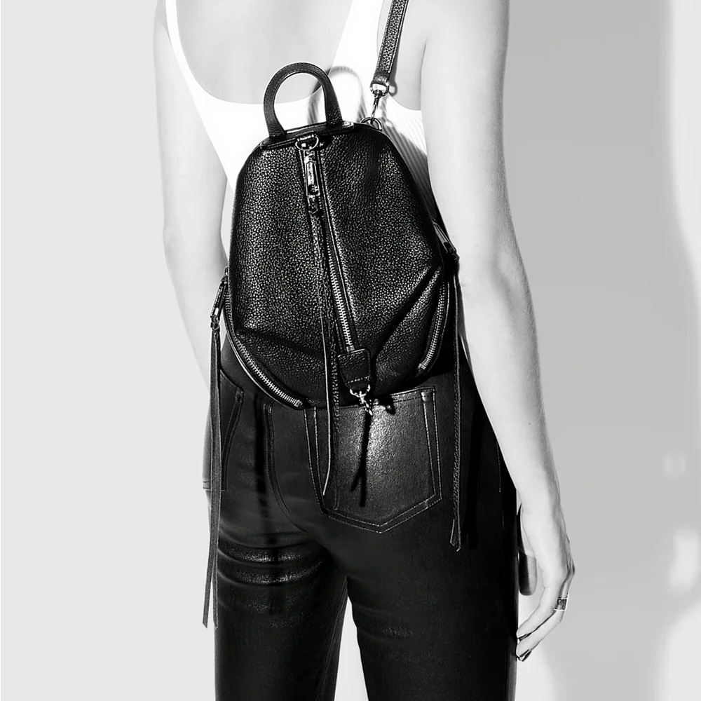 Rebecca Minkoff Black Leather Backpack with Vertical Zipper - Picture 2 of 12